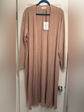 NWT Polygram Long Open-Front Duster Cardigan w/ Pockets, Mauve 2XL